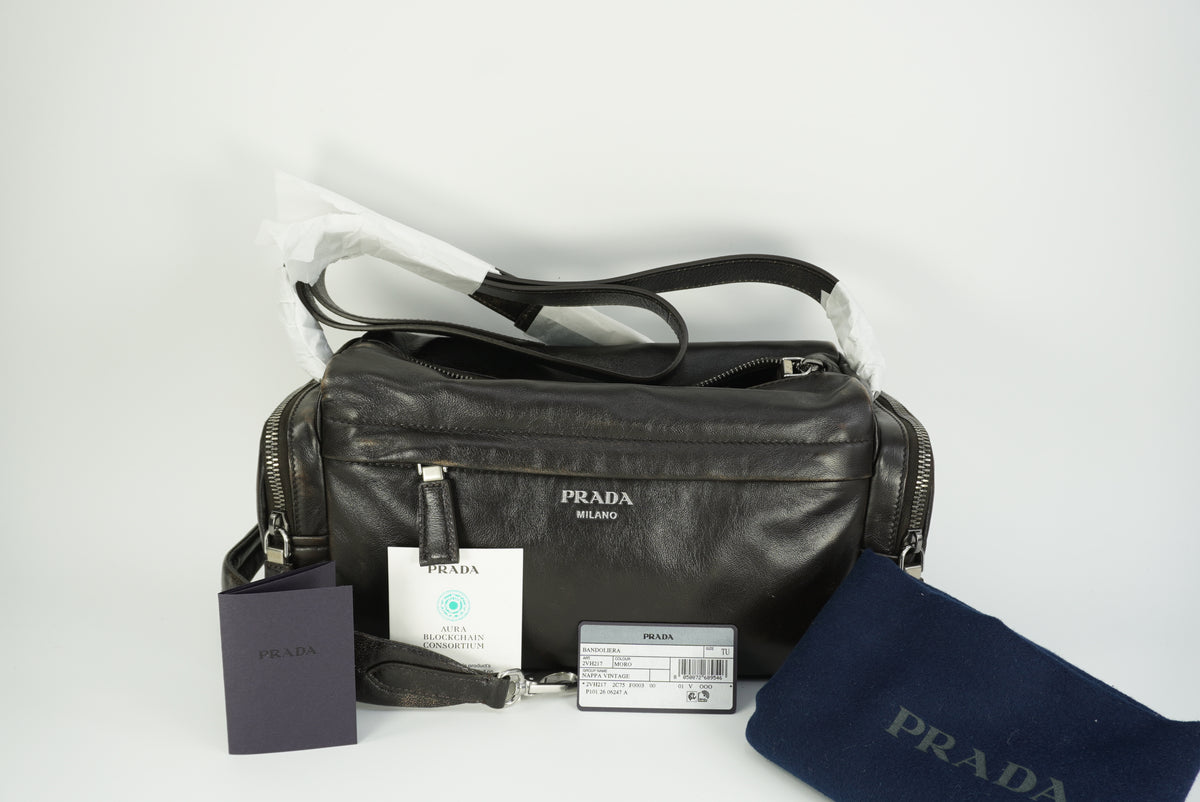 PRADA Distressed nappa leather shoulder bag New Season Men's