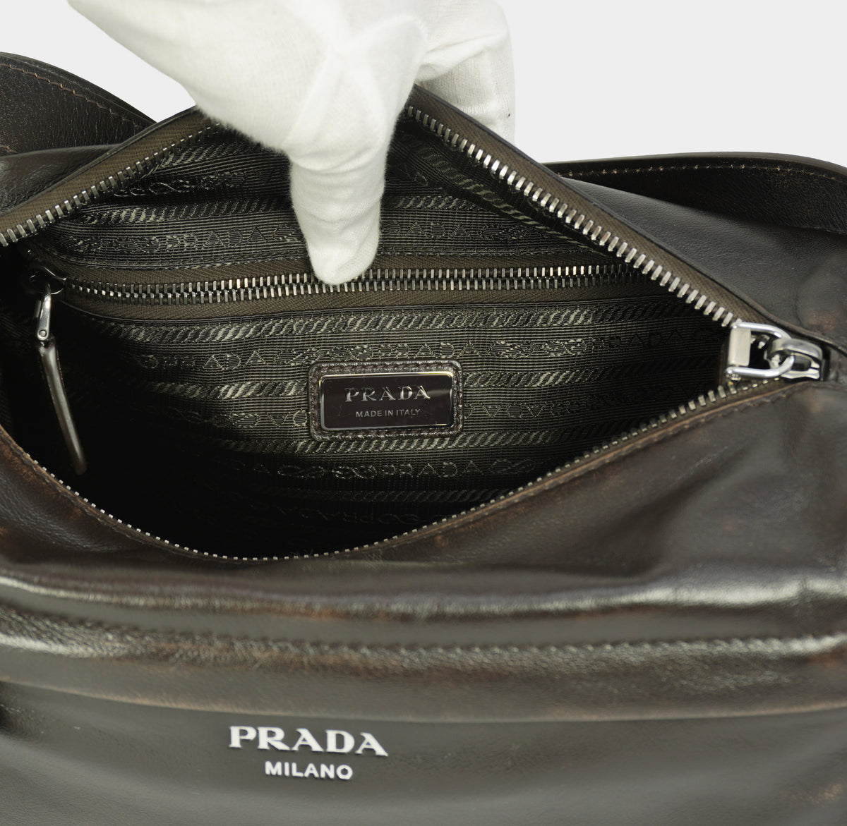PRADA Distressed nappa leather shoulder bag New Season Men's