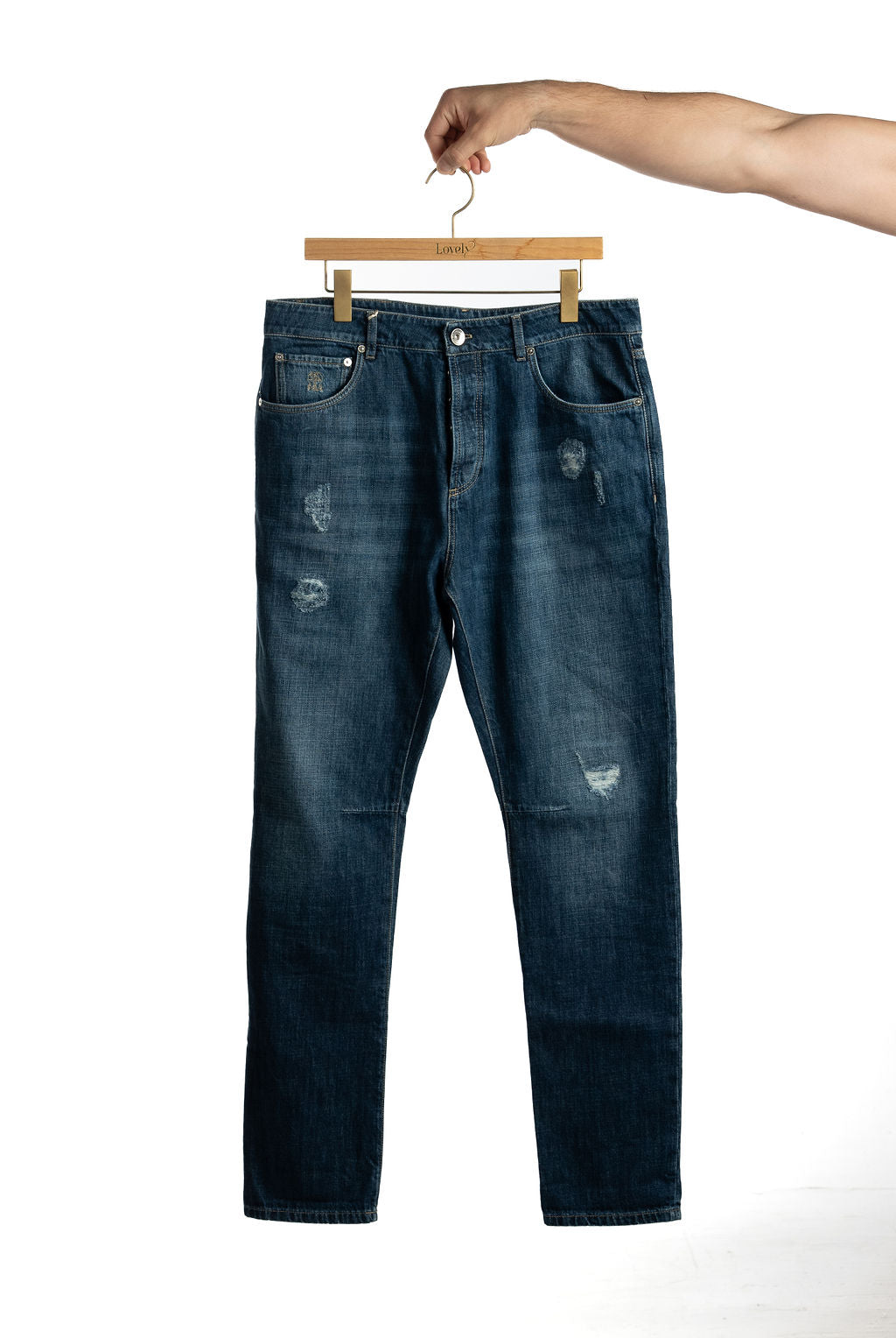 BRUNELLO CUCINELLI HOMBRE Vaqueros Leisure Fit con cinco bolsillos y rotos