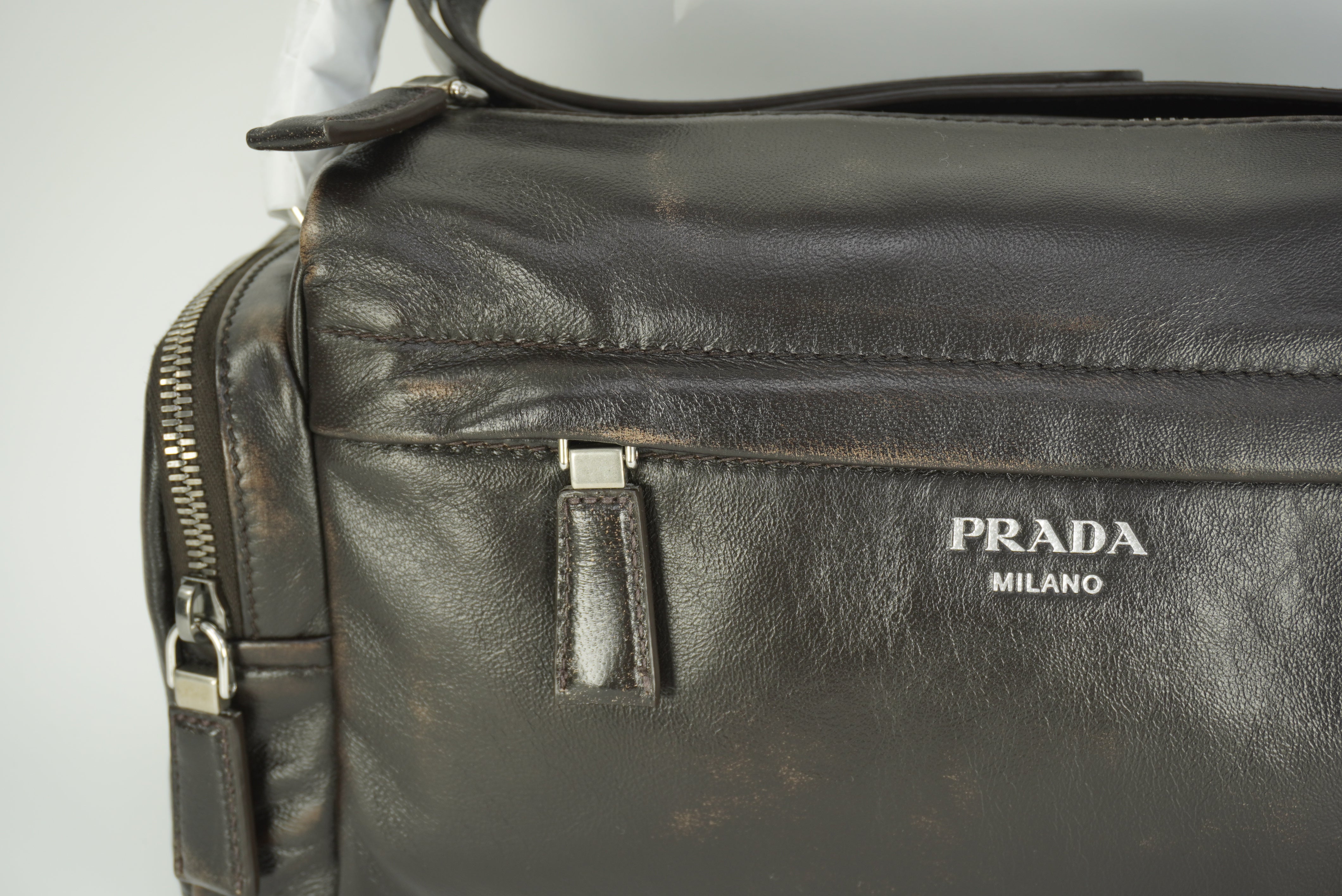 PRADA Distressed nappa leather shoulder bag New Season Men's