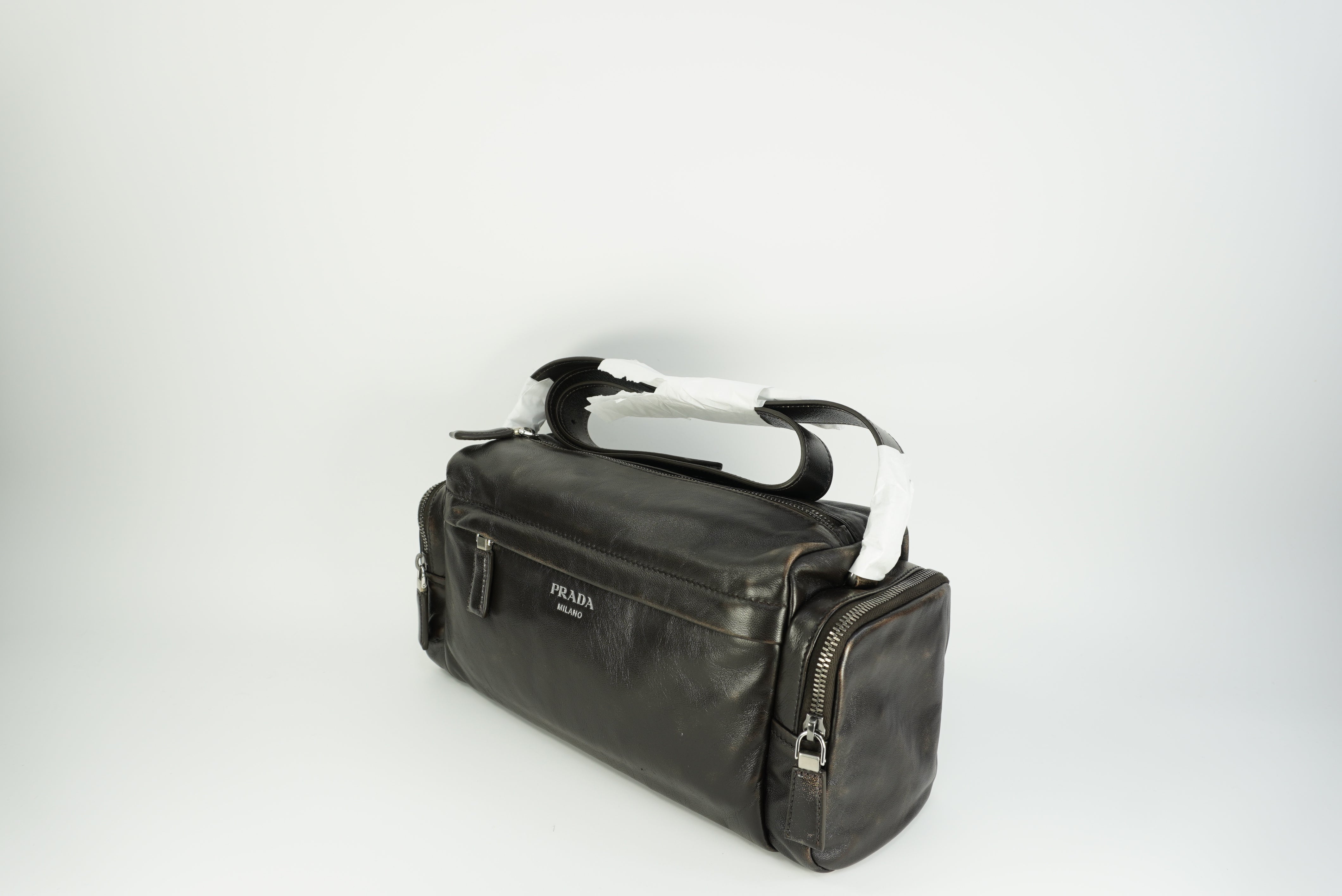 PRADA Distressed nappa leather shoulder bag New Season Men's