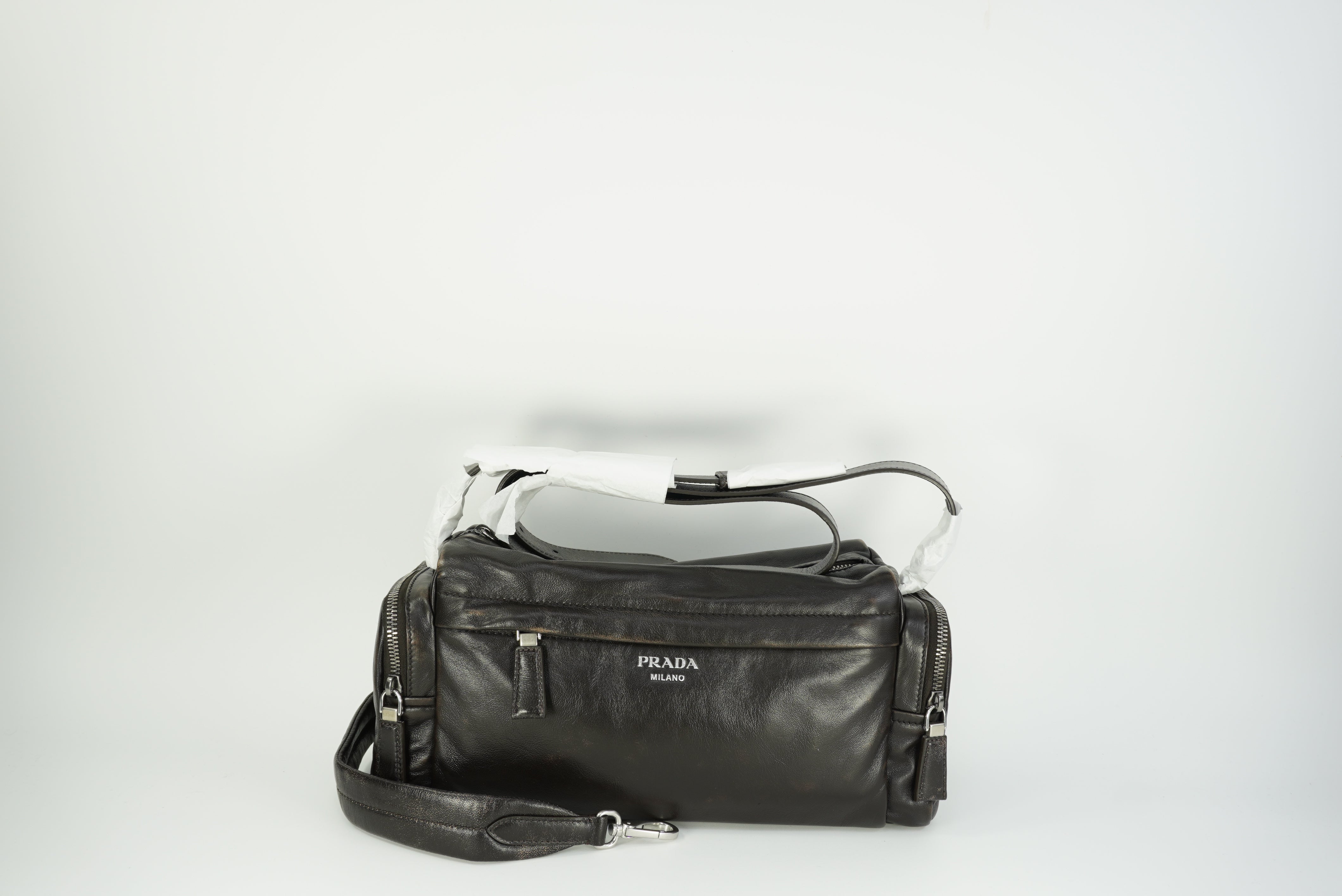 PRADA Distressed nappa leather shoulder bag New Season Men's