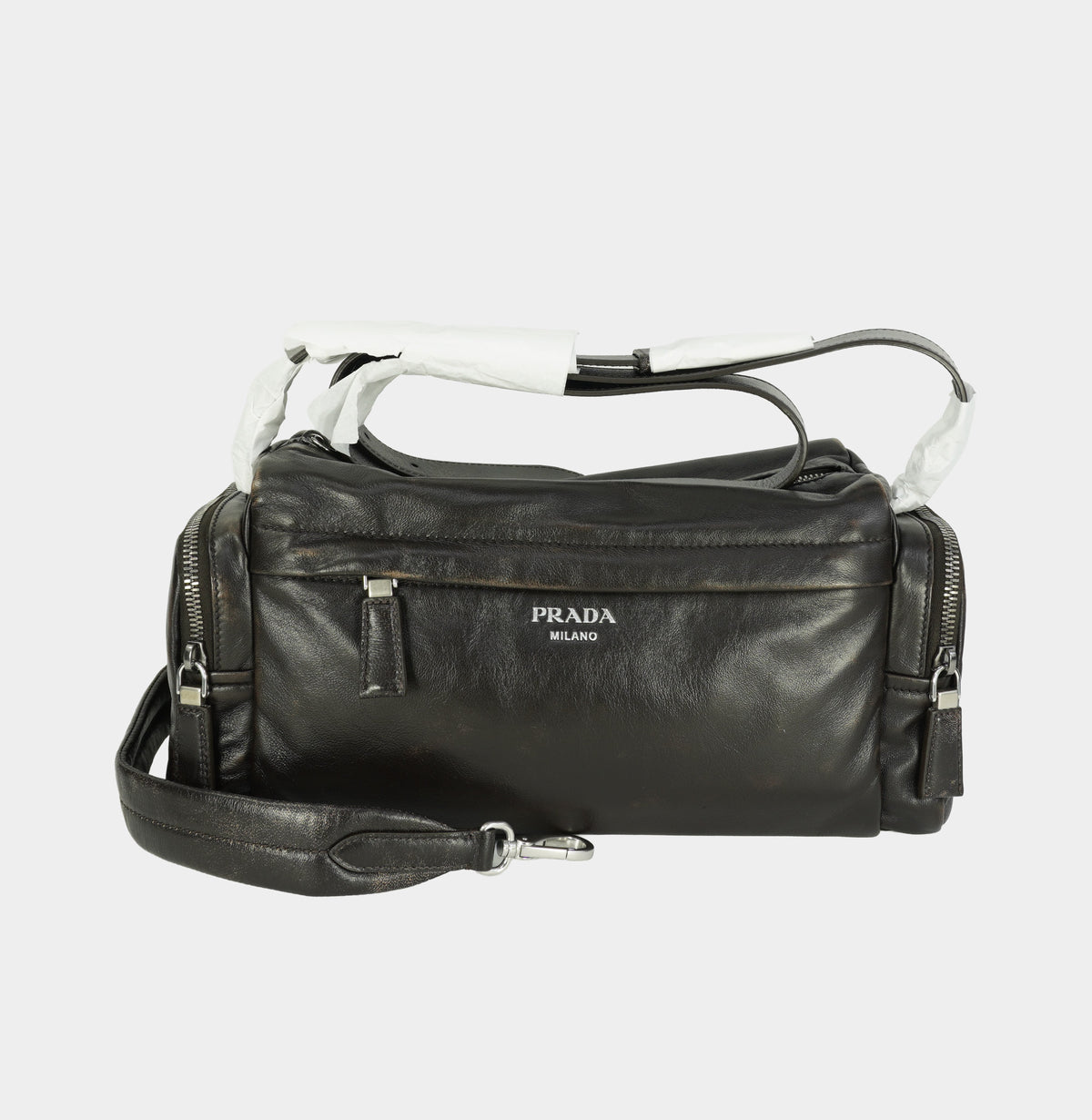 PRADA Distressed nappa leather shoulder bag New Season Men's