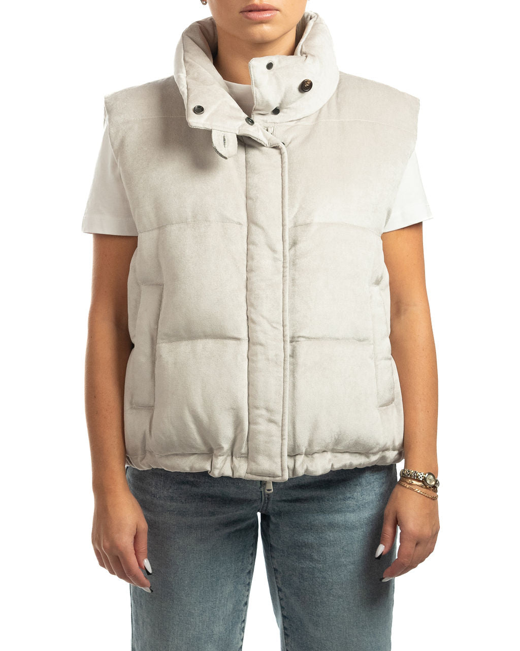 BRUNELLO CUCINELLI Women Vest Velvet Silver