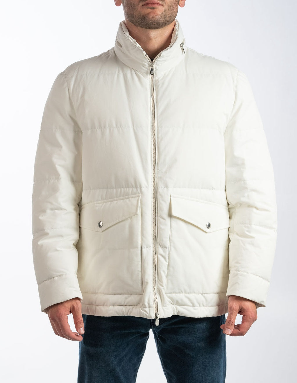 BRUNELLO CUCINELLI Men White Quilted Padded Down Jacket