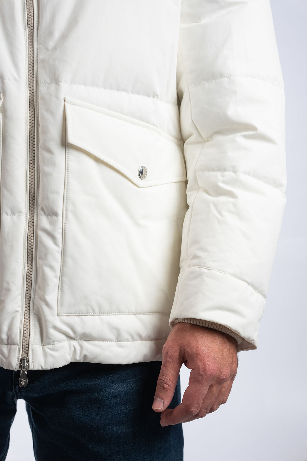 BRUNELLO CUCINELLI Men White Quilted Padded Down Jacket