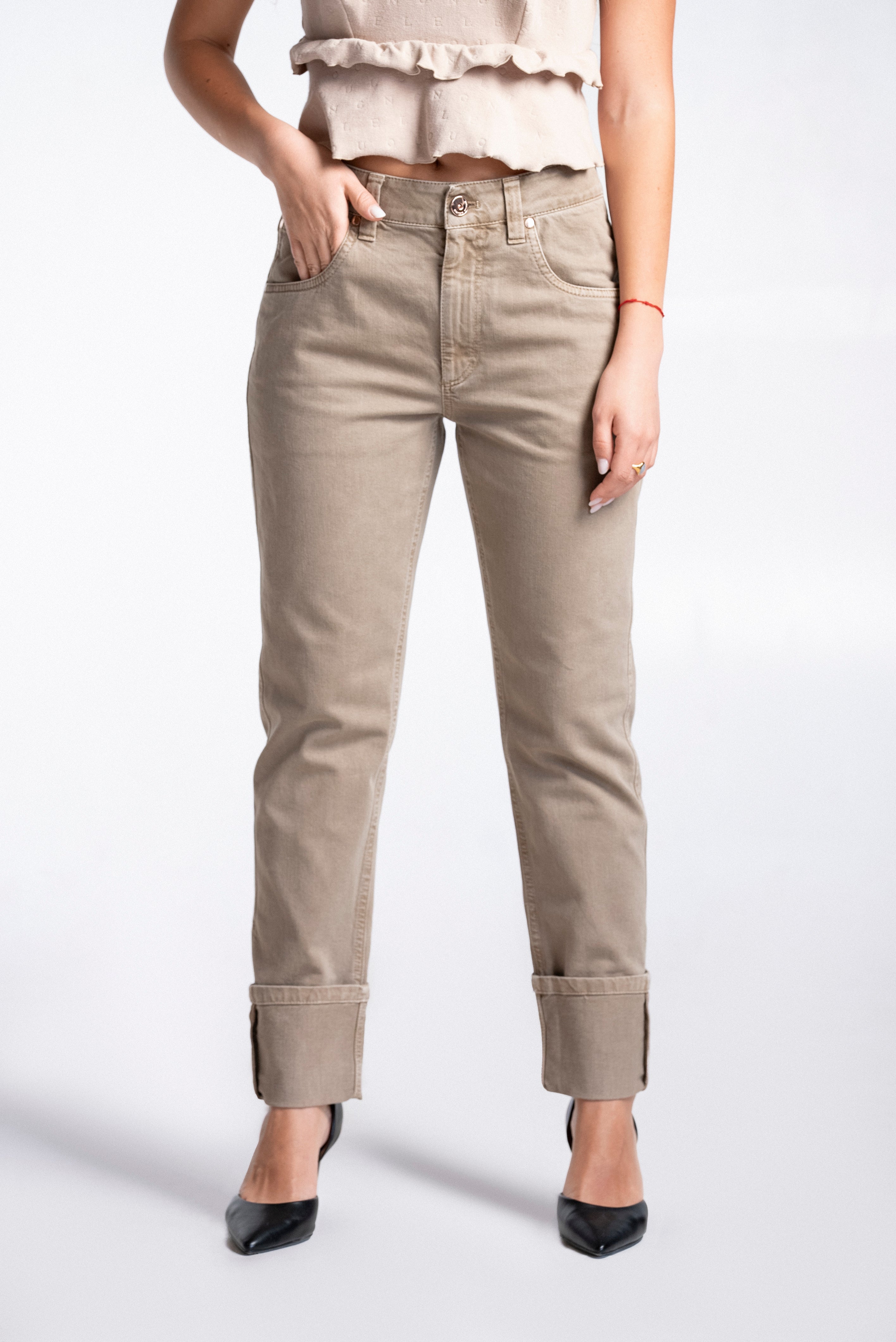 BRUNELLO CUCINELLI Women Beige jeans with monil chain